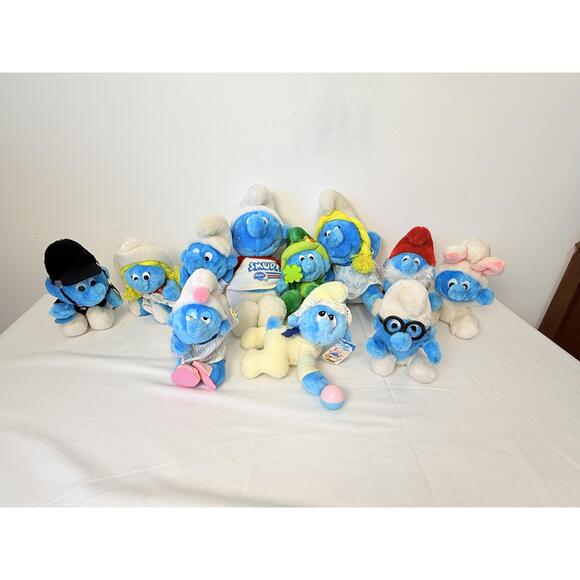 Other - Vtg Wallace Berrie Blue Smurfs HatsAssorted Accessories Plush Toys 9”